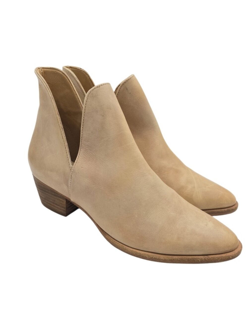 Free People Charm Double V  Beige Tan Leather Ankle Boots